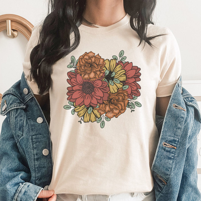 Bold Statement Flowers Graphic Tee, Cute Fall Shirt, Every Day Tee, Fall Flowers, Colorful Flowers Tee