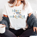 Large White Kiss Me At Midnight Graphic Tee, New Year Tee, New Year's Eve Shirt, New Year 2026 Tee, Retro Shirt