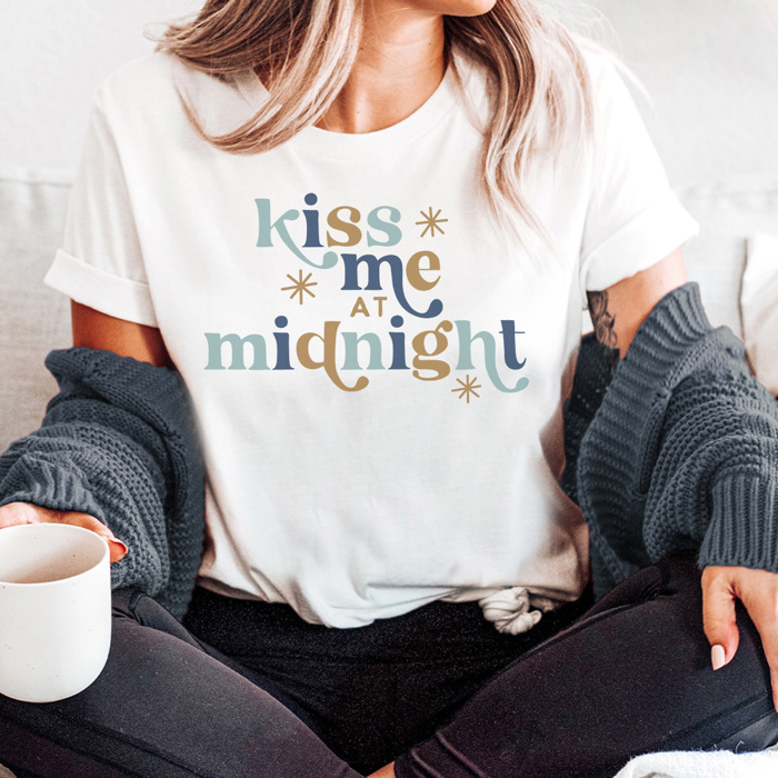 Kiss Me At Midnight Graphic Tee, New Year Tee, New Year's Eve Shirt, New Year 2026 Tee, Retro Shirt