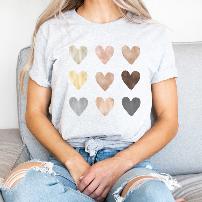 Pastel Hearts Graphic Tee, Cute Heart Tee, Every Day Shirt, Watercolor Tee