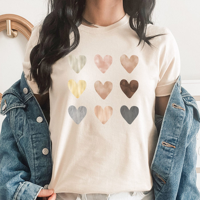 Pastel Hearts Graphic Tee, Cute Heart Tee, Every Day Shirt, Watercolor Tee
