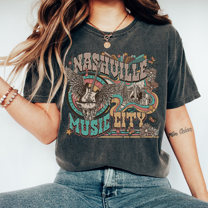 Nashville Music City Graphic Tee, Country Graphic Tee, Western Shirt, Cowgirl Style, Music Tshirt
