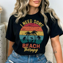 Large Black Beach Therapy Graphic Tee, Beach Tshirt, Vacation Shirt, Summer Tee