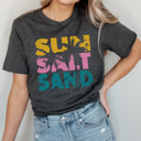 Medium Charcoal Sun Salt Sand Graphic Tee, Summer Shirt, Lake Day Shirt, Vacation Tee