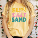 Large Yellow Sun Salt Sand Graphic Tee, Summer Shirt, Lake Day Shirt, Vacation Tee