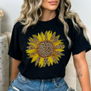 Large Black Leopard Sunflower Graphic Tee, Trendy Shirt, Leopard Tee, Summer Tee