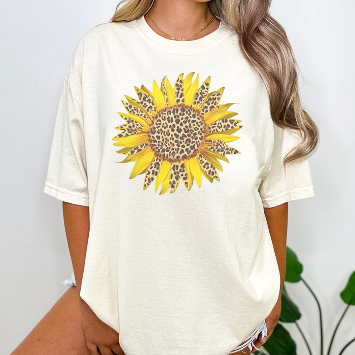 Leopard Sunflower Graphic Tee, Trendy Shirt, Leopard Tee, Summer Tee