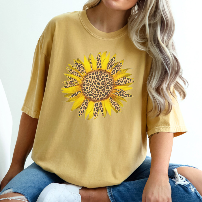 Leopard Sunflower Graphic Tee, Trendy Shirt, Leopard Tee, Summer Tee