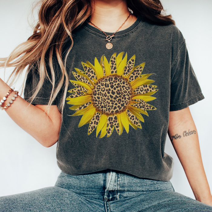 Leopard Sunflower Graphic Tee, Trendy Shirt, Leopard Tee, Summer Tee