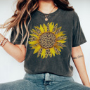 Large Pepper Leopard Sunflower Graphic Tee, Trendy Shirt, Leopard Tee, Summer Tee