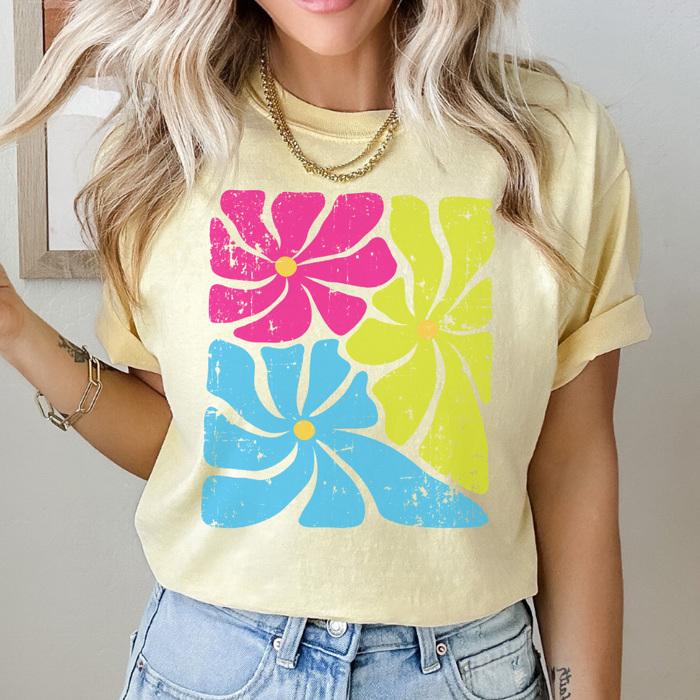 Neon Flower Graphic Tee, Boho Every Day Graphic Tee, Summer Graphic Tee, Flower Tshirt, Comfort Colors