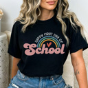 Small Black Happy First Day of School Graphic Tee, Cute Teacher Shirt, Back to School Tee, Teacher Tee