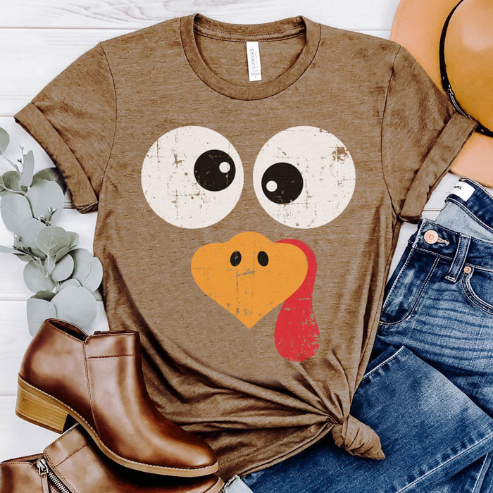 Turkey Character Cute Thanksgiving Graphic Tee