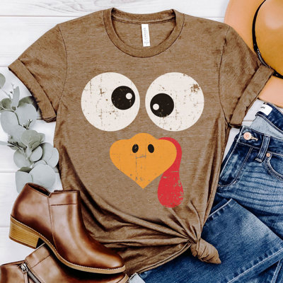 Turkey Character Cute Thanksgiving Graphic Tee