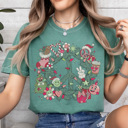Large Light Green Christmas Retro Peace Graphic Tee, Cute Christmas Shirt, Holiday Graphic Tee