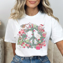 XXL White Christmas Retro Peace Graphic Tee, Cute Christmas Shirt, Holiday Graphic Tee