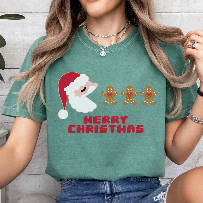 Pac Man Christmas Graphic Tee, Funny Christmas Shirt, Ugly Christmas Shirt, Santa Shirt