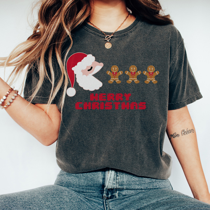 Pac Man Christmas Graphic Tee, Funny Christmas Shirt, Ugly Christmas Shirt, Santa Shirt