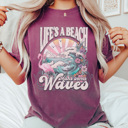 Medium Berry Life's A Beach Graphic Tee, Summer Tee, Beach Day Shirt, Vacation Tee, Mave Waves Shirt, Vintage Style, Comfort Colors