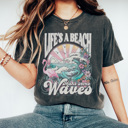 XXL Pepper Life's A Beach Graphic Tee, Summer Tee, Beach Day Shirt, Vacation Tee, Mave Waves Shirt, Vintage Style, Comfort Colors