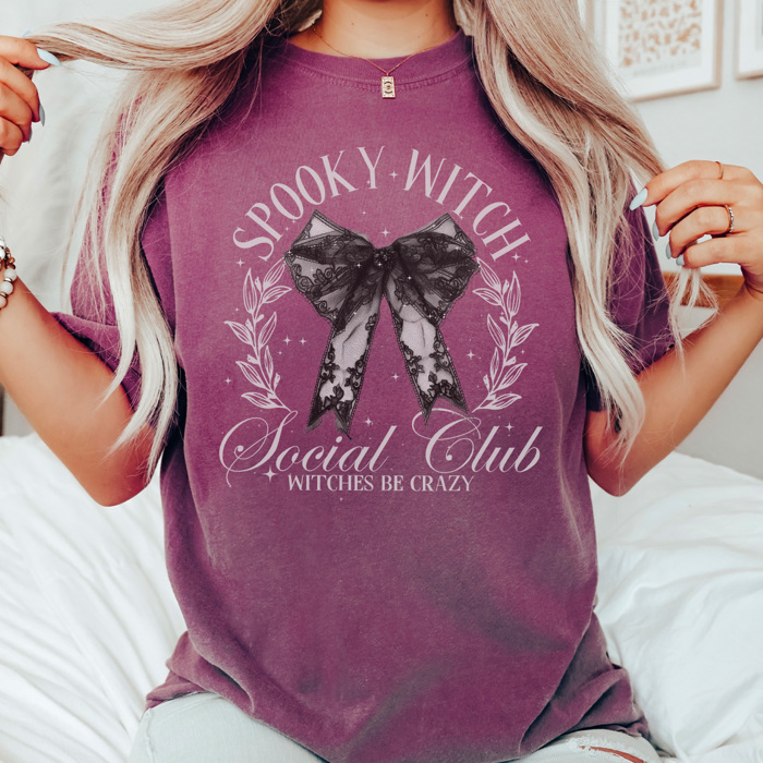 Spooky Witch Social Club Graphic Tee, Halloween Shirt, Spooky Season, Coquette Bow Tee