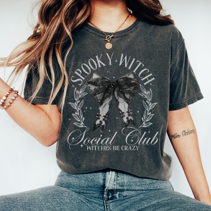 Spooky Witch Social Club Graphic Tee, Halloween Shirt, Spooky Season, Coquette Bow Tee