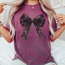 Medium Berry Halloween Coquette Bow Graphic Tee, Halloween Shirt, Spooky Season, Coquette Bow Tee