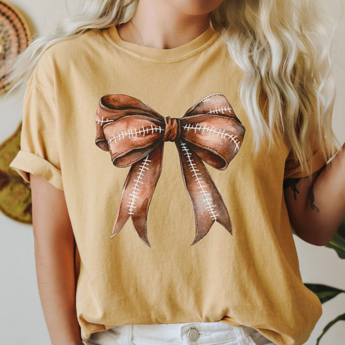 Football Coquette Bow Tee, Football Graphic Tee, Football Mom, Football Bow, Game Day Shirt
