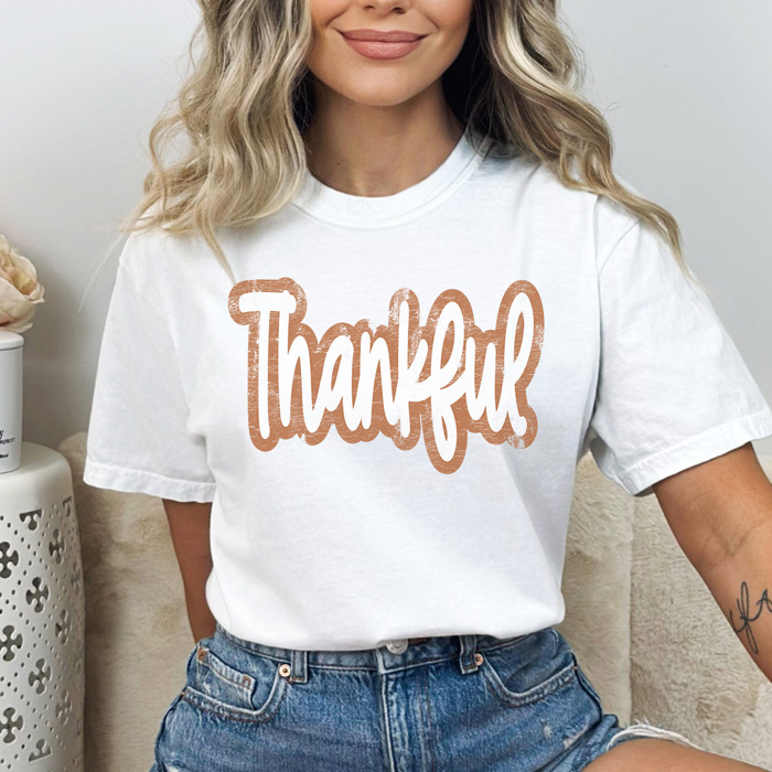 Thankful Distressed Graphic Tee, Cute Thanksgiving Tee, Thankful Tshirt, Thanksgiving Outfit, Comfort Colors