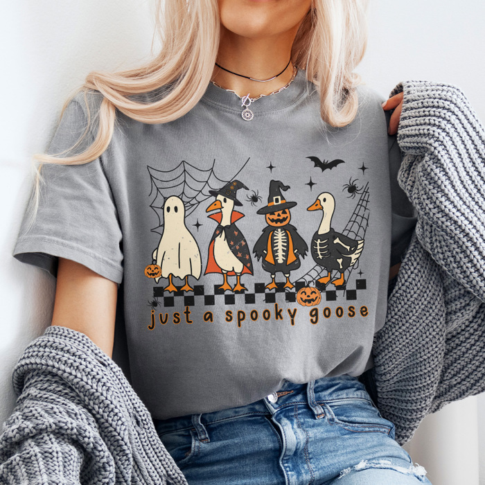 Just A Spooky Goose Graphic Tee, Cute Halloween Shirt, Trendy Halloween, Silly Goose Shirt