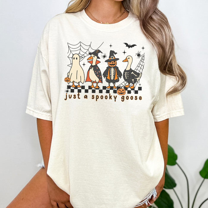 Just A Spooky Goose Graphic Tee, Cute Halloween Shirt, Trendy Halloween, Silly Goose Shirt