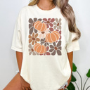 Large Ivory Boho Pumpkin Flowers Graphic Tee, Boho Shirt, Fall Graphic Tee, Trendy Shirt