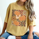 Large Mustard Boho Pumpkin Flowers Graphic Tee, Boho Shirt, Fall Graphic Tee, Trendy Shirt