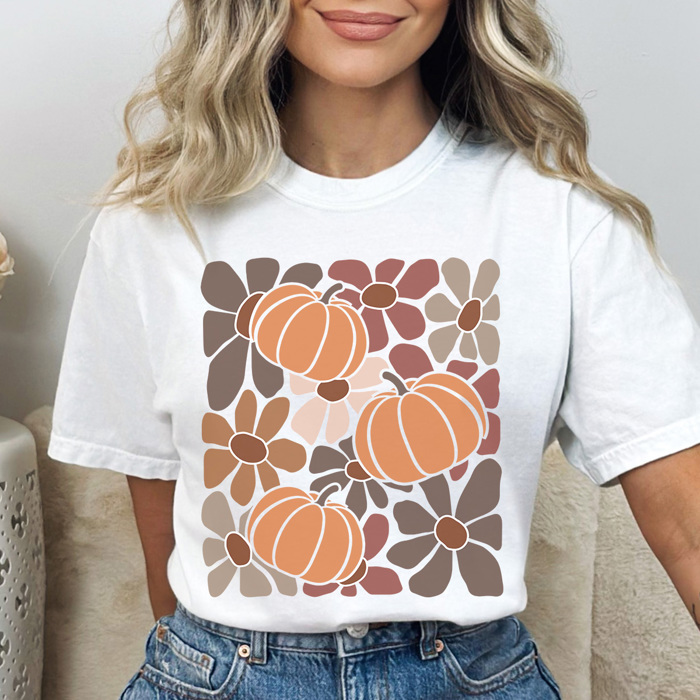 Boho Pumpkin Flowers Graphic Tee, Boho Shirt, Fall Graphic Tee, Trendy Shirt