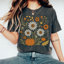 XXL Pepper Trendy Fall Flowers Graphic Tee, Cute Fall Shirt, Fall Wardrobe, Pumpkin Graphic Tee, Fall Flowers Shirt