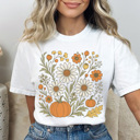 XL White Trendy Fall Flowers Graphic Tee, Cute Fall Shirt, Fall Wardrobe, Pumpkin Graphic Tee, Fall Flowers Shirt