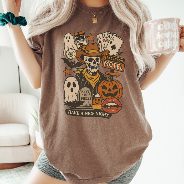 Cowboy Skeleton Graphic Tee, Cute Halloween Shirt, Spooky Season Shirt, Cowboy Graphic Tee