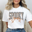Medium White Spooky Checkered Graphic Tee, Cute Halloween Shirt, Spooky Season Shirt, Comfort Colors