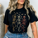 Large Black Dancing Trendy Skeletons Graphic Tee, Cute Halloween Shirt, Trendy Halloween, Skeleton Shirt, Spooky Season