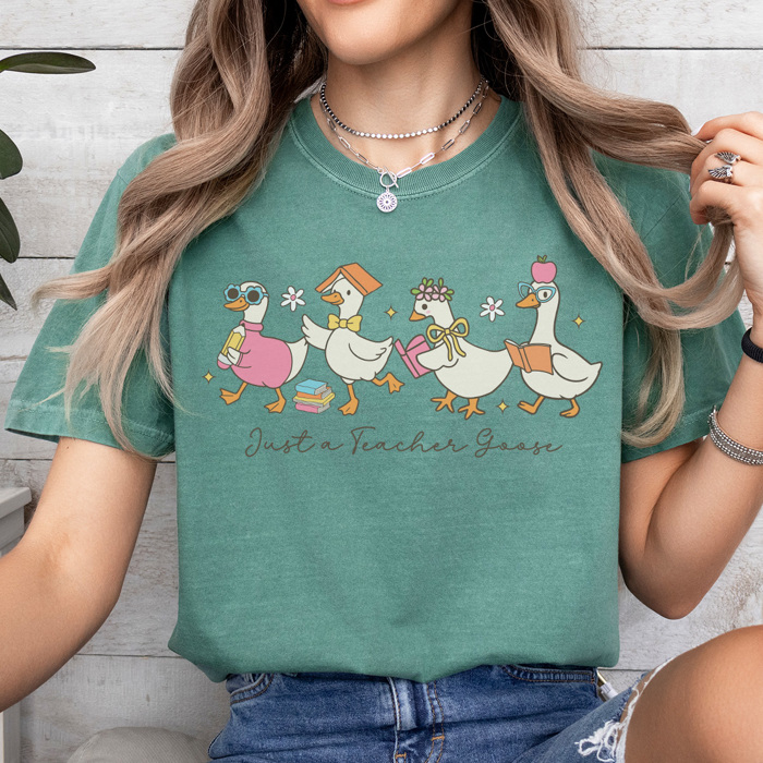 Just A Teacher Goose Graphic Tee, Silly Goose, Trendy Teacher Graphic Tee, Back to School Shirt, Cute Teacher Tee