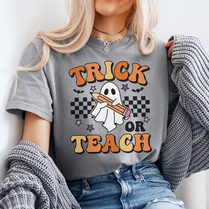 Trick Or Teach Graphic Tee, Halloween Teacher Shirt, Cute Halloween Tee, Teacher Graphic Tee