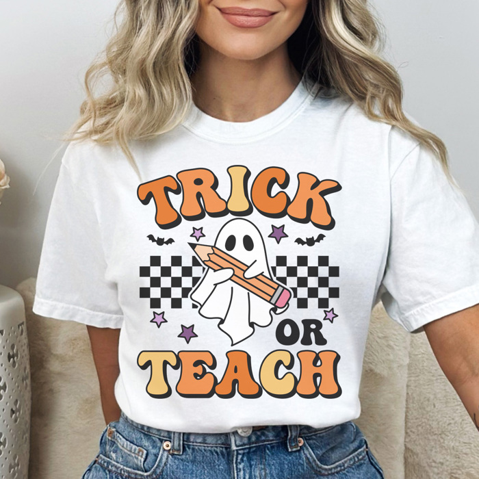 Trick Or Teach Graphic Tee, Halloween Teacher Shirt, Cute Halloween Tee, Teacher Graphic Tee