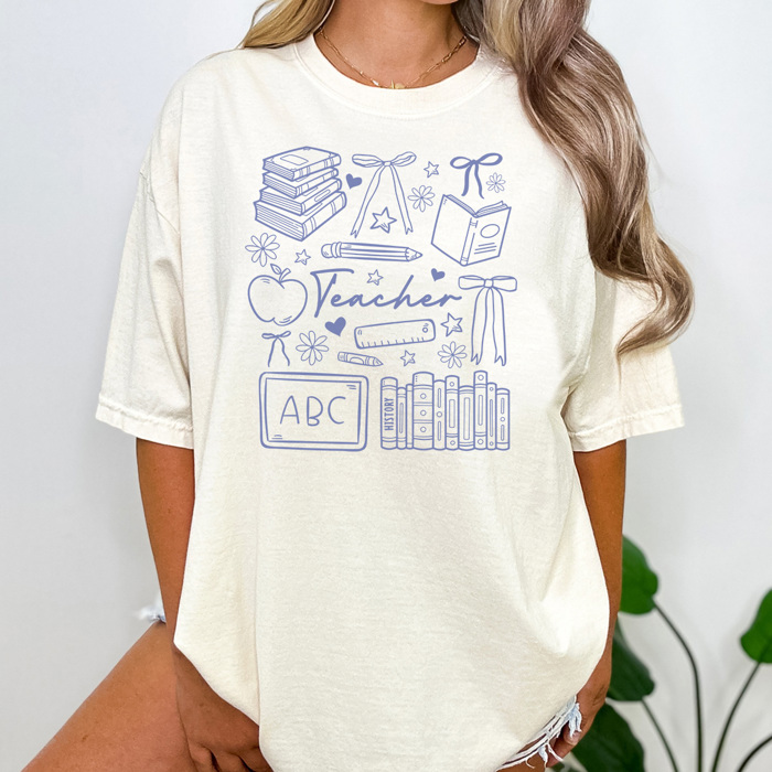 Cute Teacher Blue Graphic Tee, Back to School Shirt, Teacher Tee, Teacher Gift, Comfort Colors