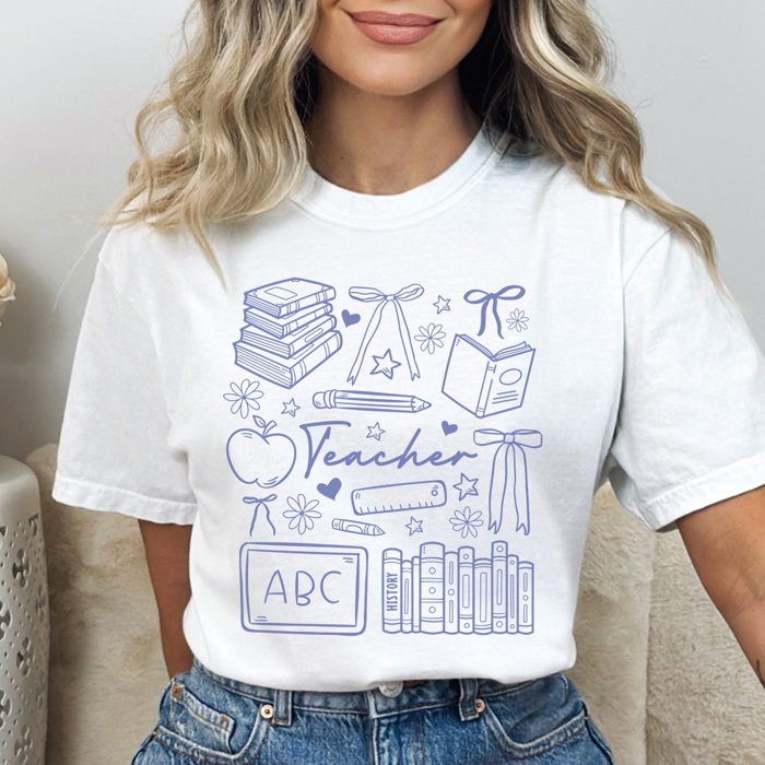 Cute Teacher Blue Graphic Tee, Back to School Shirt, Teacher Tee, Teacher Gift, Comfort Colors
