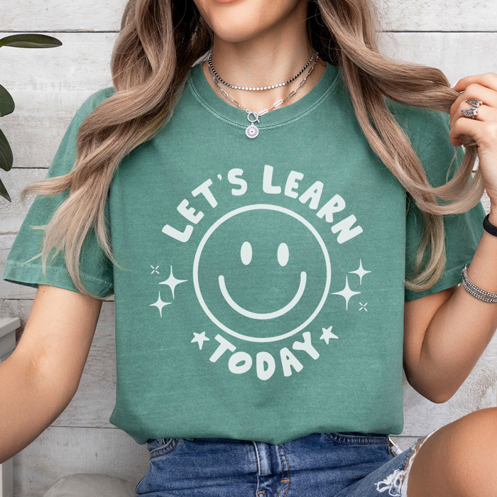 Let's Learn Today Graphic Tee, Teacher Shirt, Teacher Smiley Tee, Back to School Teacher, Happy Teacher Shirt, Cute Teacher Tee, Comfort Colors