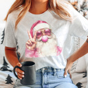 XL Ash Gray Pink Bubble Gum Santa Graphic Tee, Santa Shirt, Trendy Santa Tee, Cute Christmas Shirt, Trendy Christmas,  Bubblegum Shirt