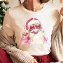 XL Cream Pink Bubble Gum Santa Graphic Tee, Santa Shirt, Trendy Santa Tee, Cute Christmas Shirt, Trendy Christmas,  Bubblegum Shirt