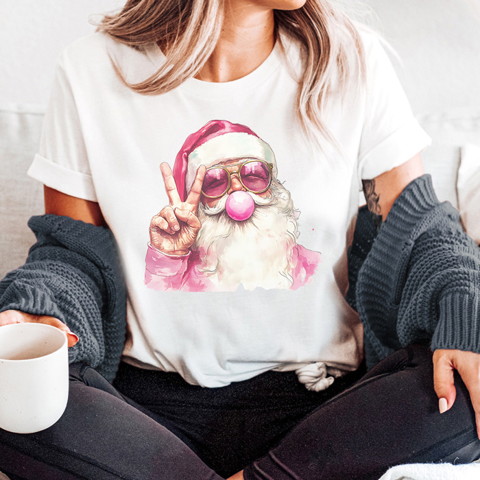 Pink Bubble Gum Santa Graphic Tee, Santa Shirt, Trendy Santa Tee, Cute Christmas Shirt, Trendy Christmas,  Bubblegum Shirt