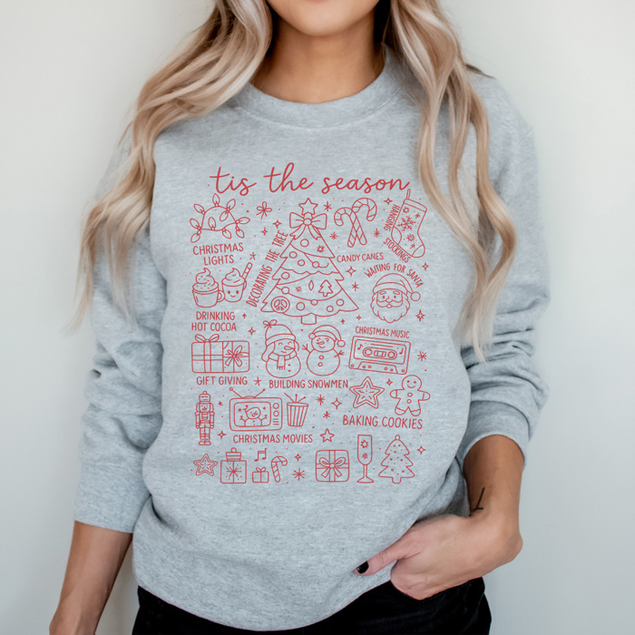 Favorite Christmas Doodles Graphic Sweatshirt, Christmas Sweatshirt, Tis the Season, Cute Christmas Outfit