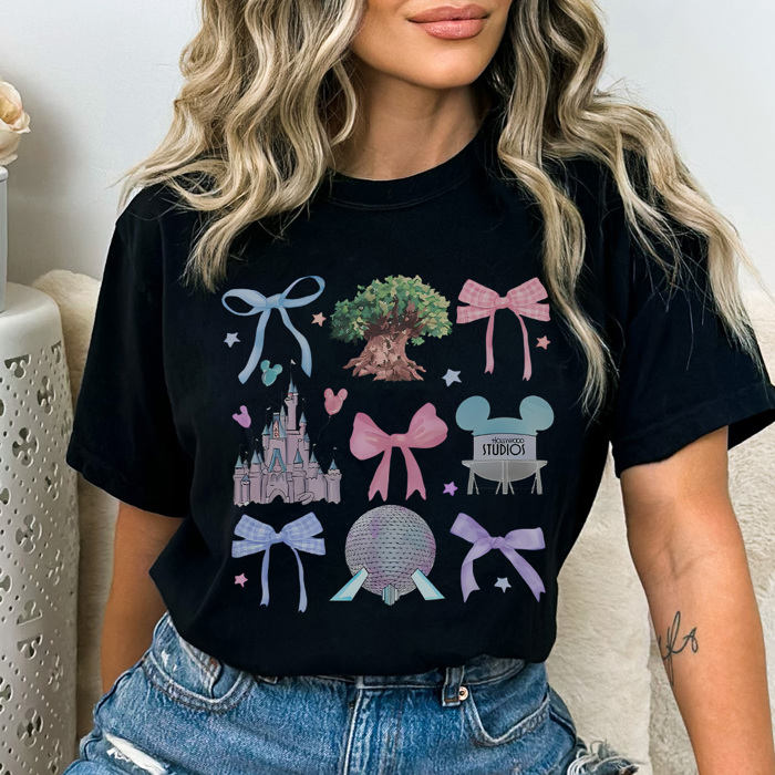 Theme Park World Coquette Graphic Tee, Vacation Tee, Cute Bow Shirt, Magical Kingdom Tee, Mouse Shirt